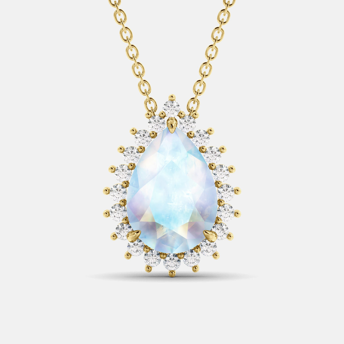 Moonstone Pear-Cut Halo Necklace
