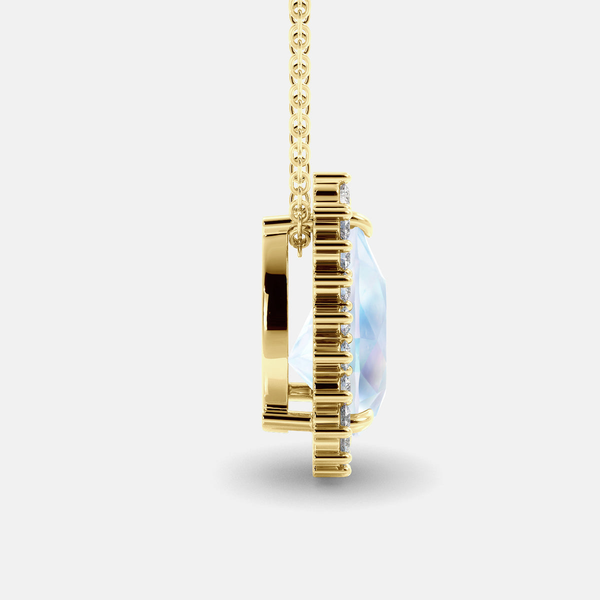 London Blue Pear-Cut Halo Necklace