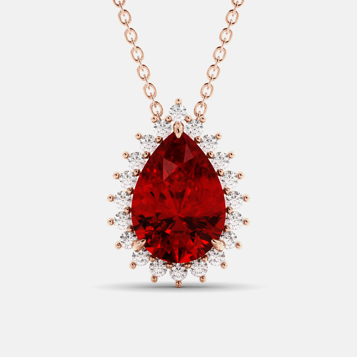 Ruby Pear-Cut Halo Necklace