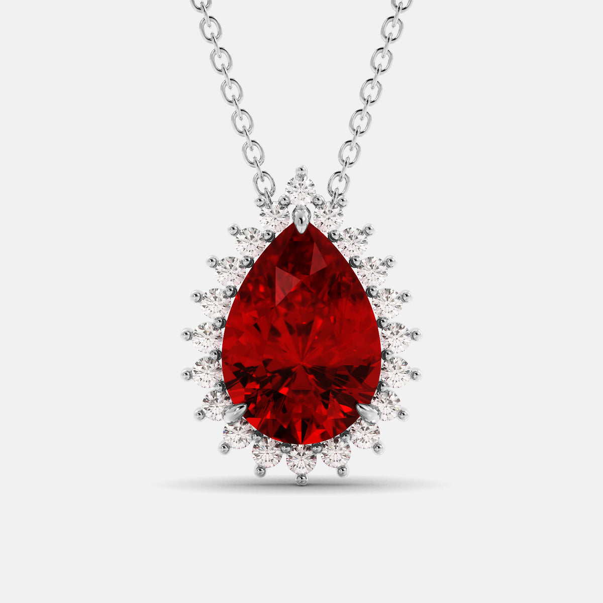 Ruby Pear-Cut Halo Necklace