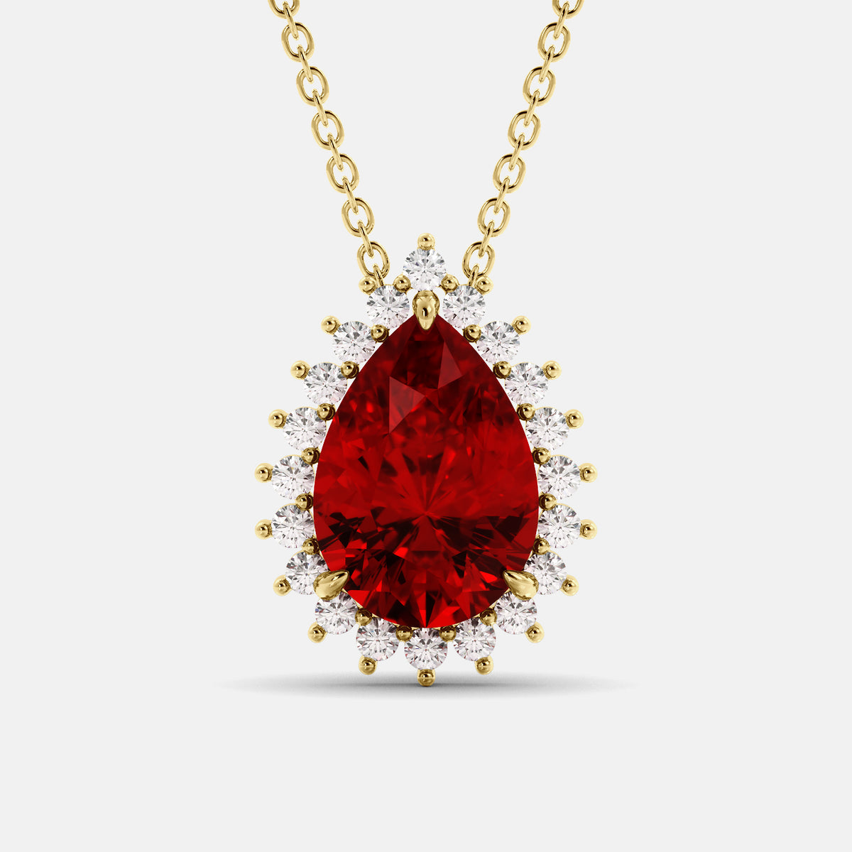 Ruby Pear-Cut Halo Necklace