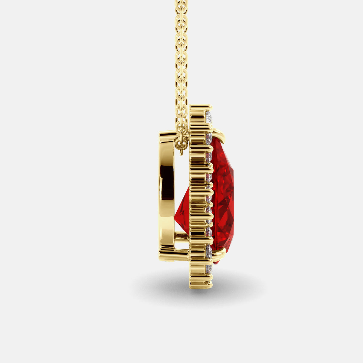 Ruby Pear-Cut Halo Necklace