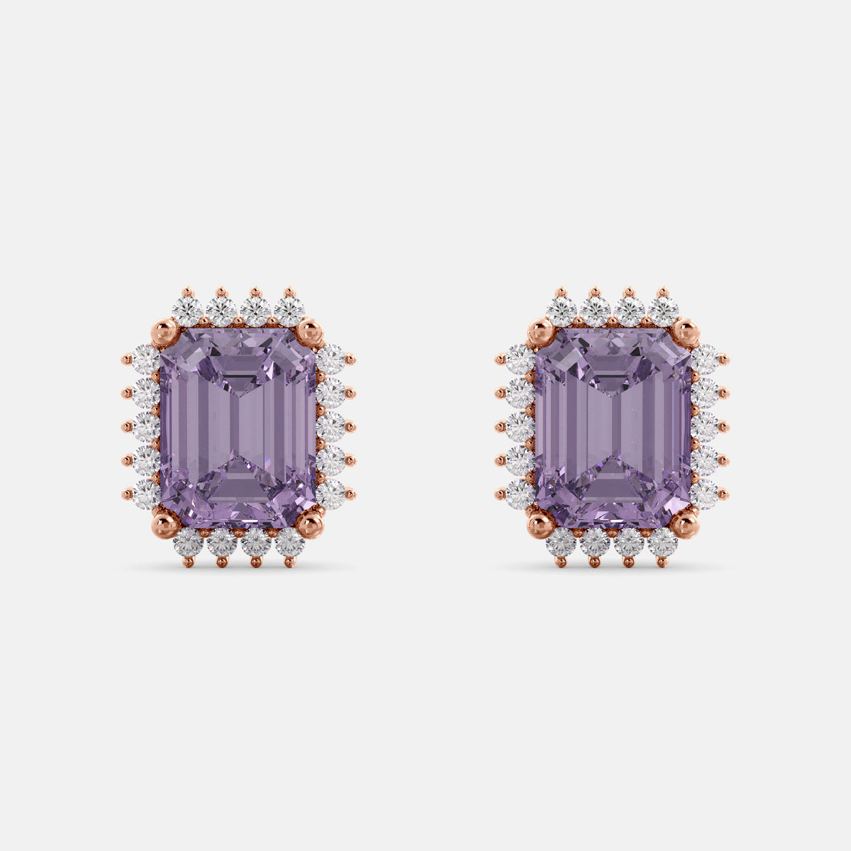 Amethyst Emerald-Cut Halo Earrings
