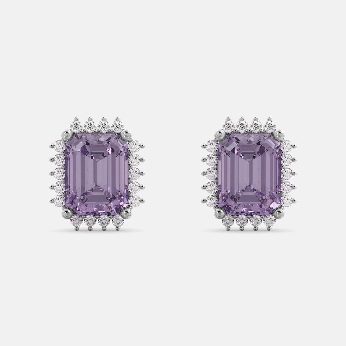 Amethyst Emerald-Cut Halo Earrings