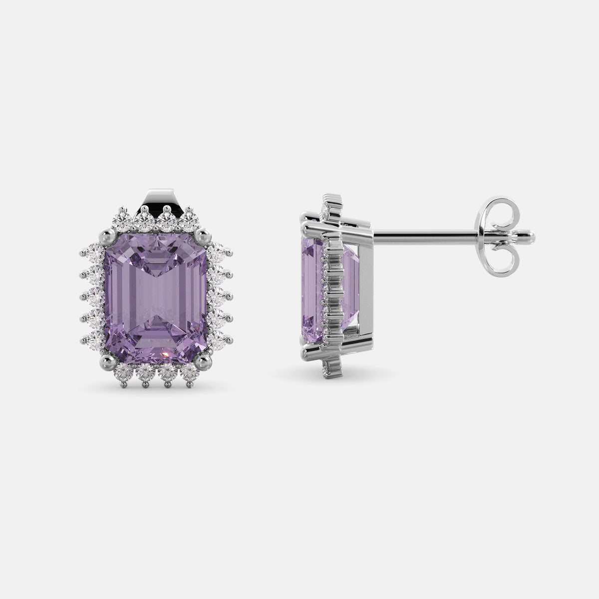 Amethyst Emerald-Cut Halo Earrings