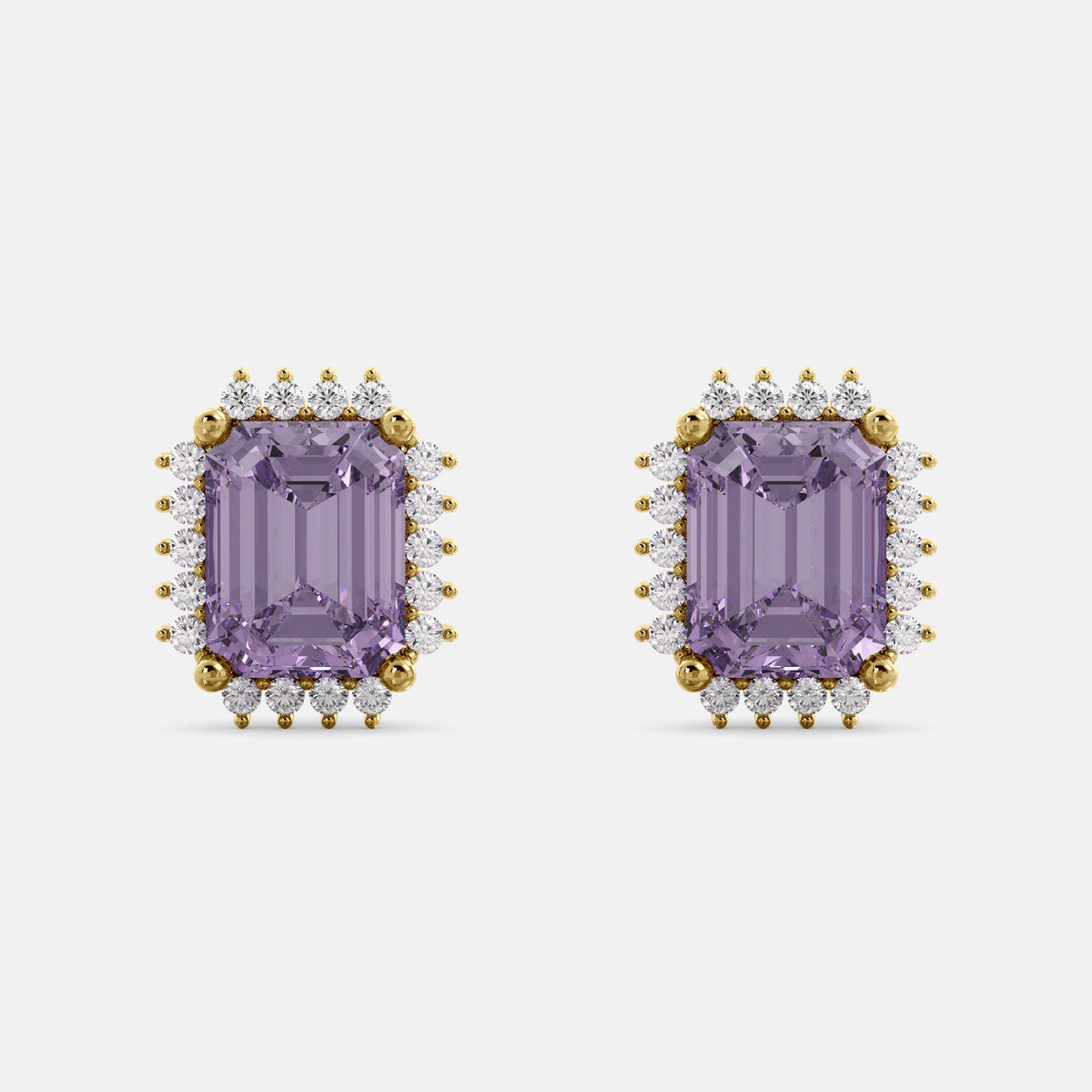 Amethyst Emerald-Cut Halo Earrings
