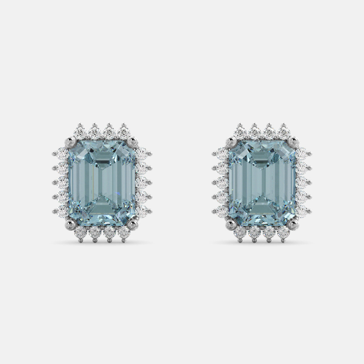Aquamarine Emerald-Cut Halo Earrings