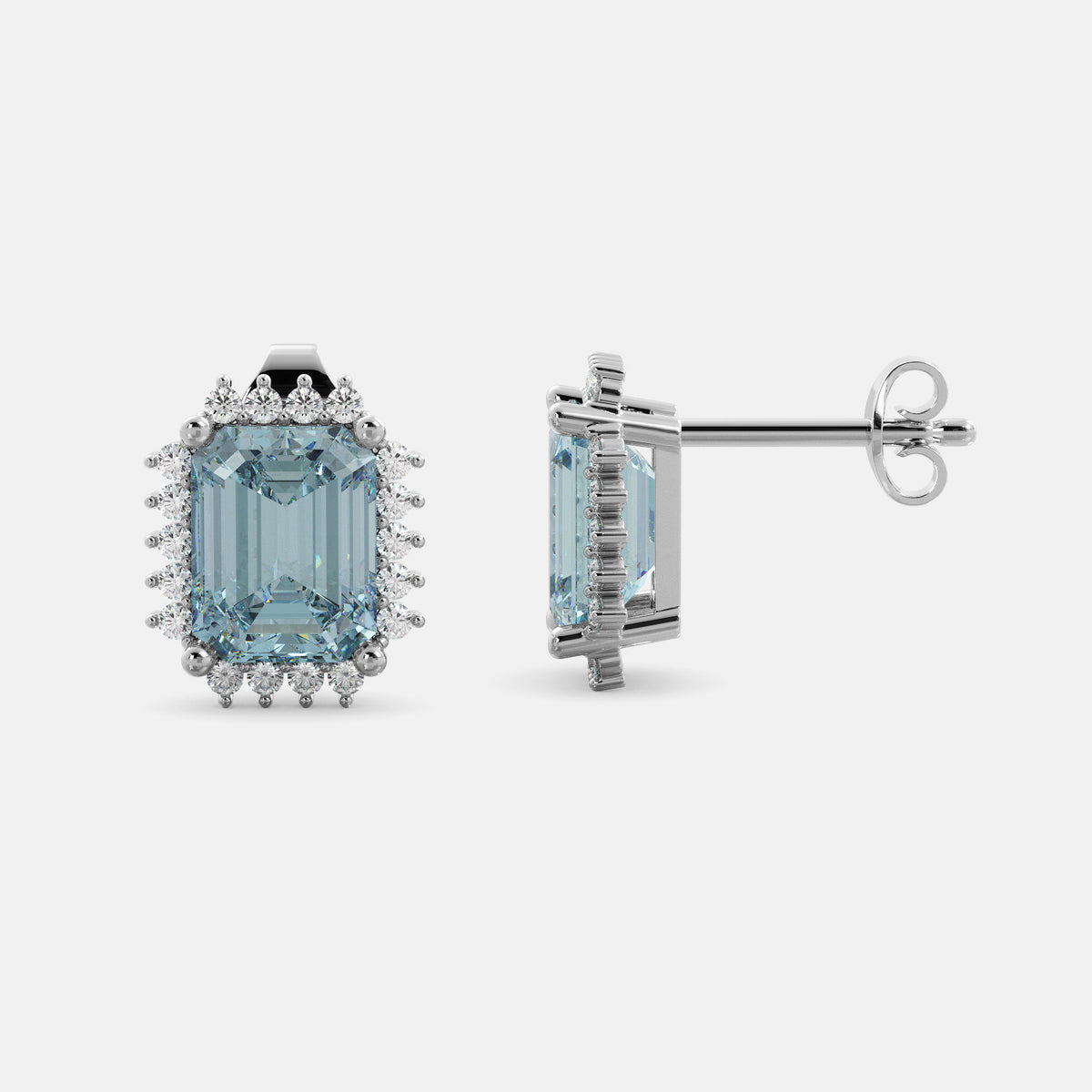 Aquamarine Emerald-Cut Halo Earrings