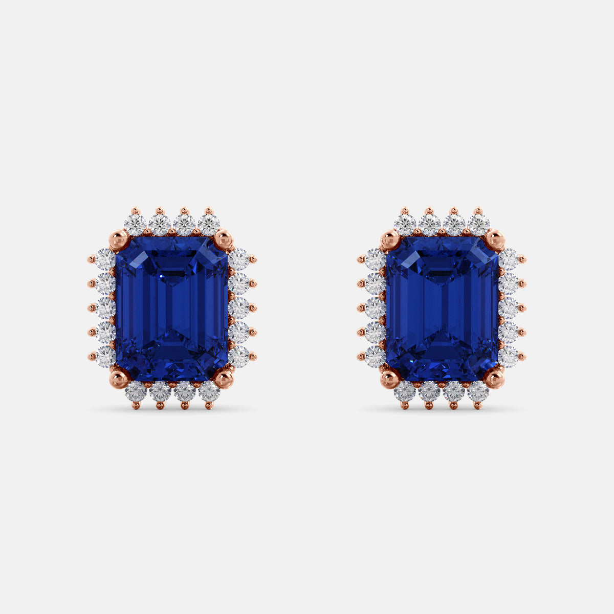 Aquamarine Emerald-Cut Halo Earrings