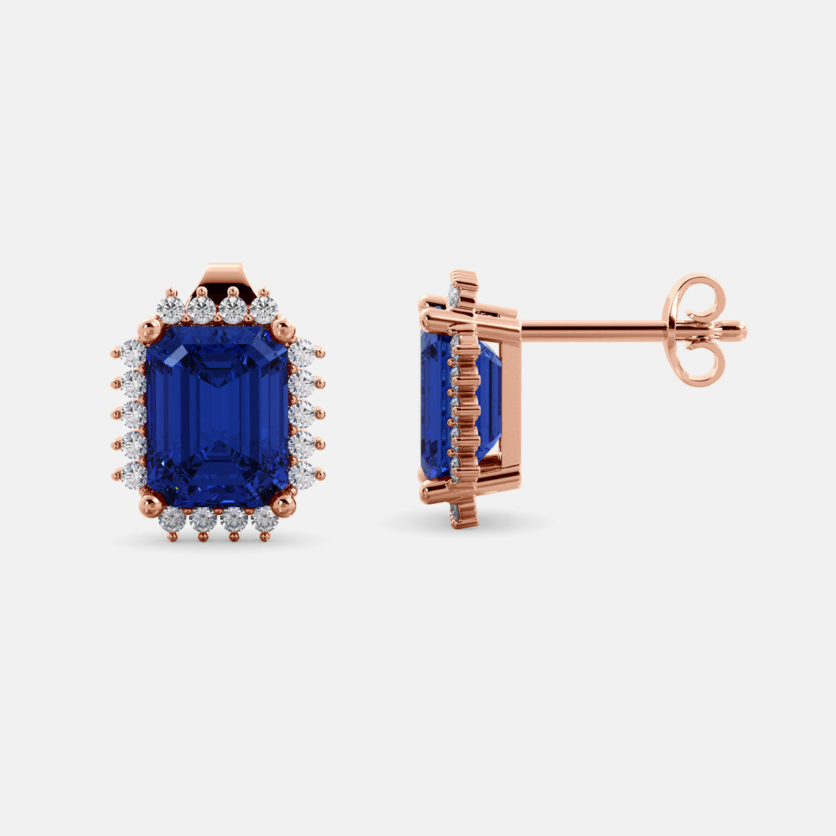 Aquamarine Emerald-Cut Halo Earrings