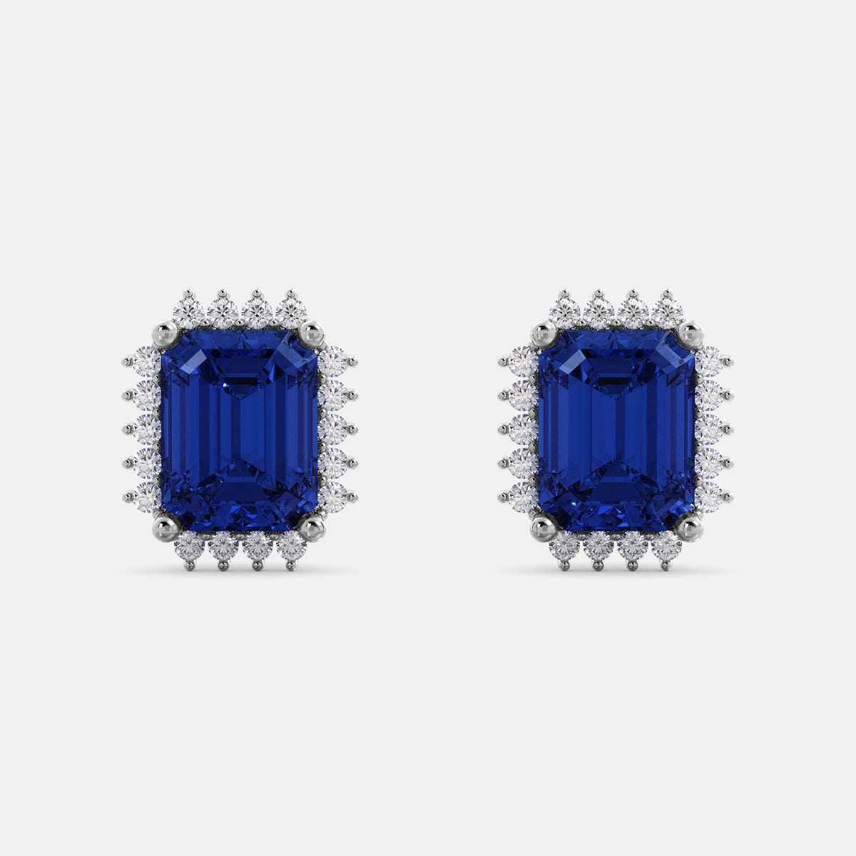 Aquamarine Emerald-Cut Halo Earrings