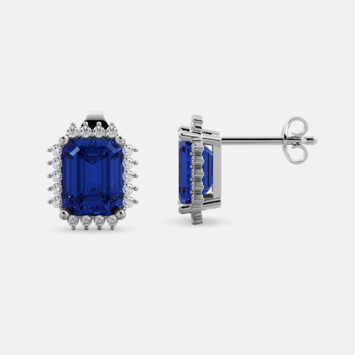 Aquamarine Emerald-Cut Halo Earrings