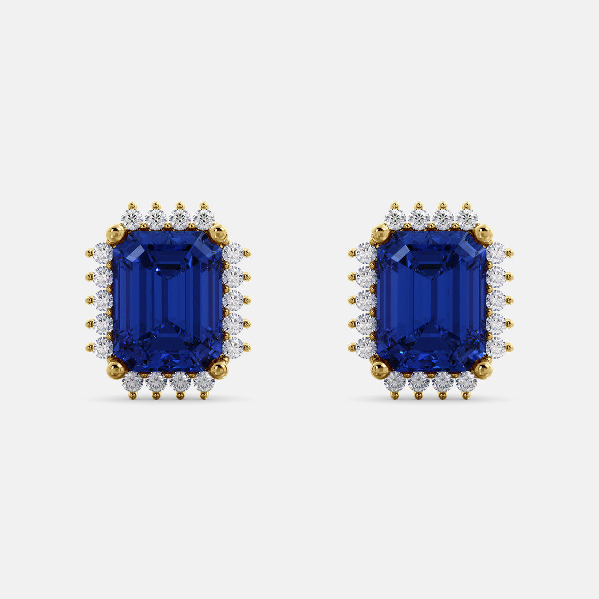 Aquamarine Emerald-Cut Halo Earrings