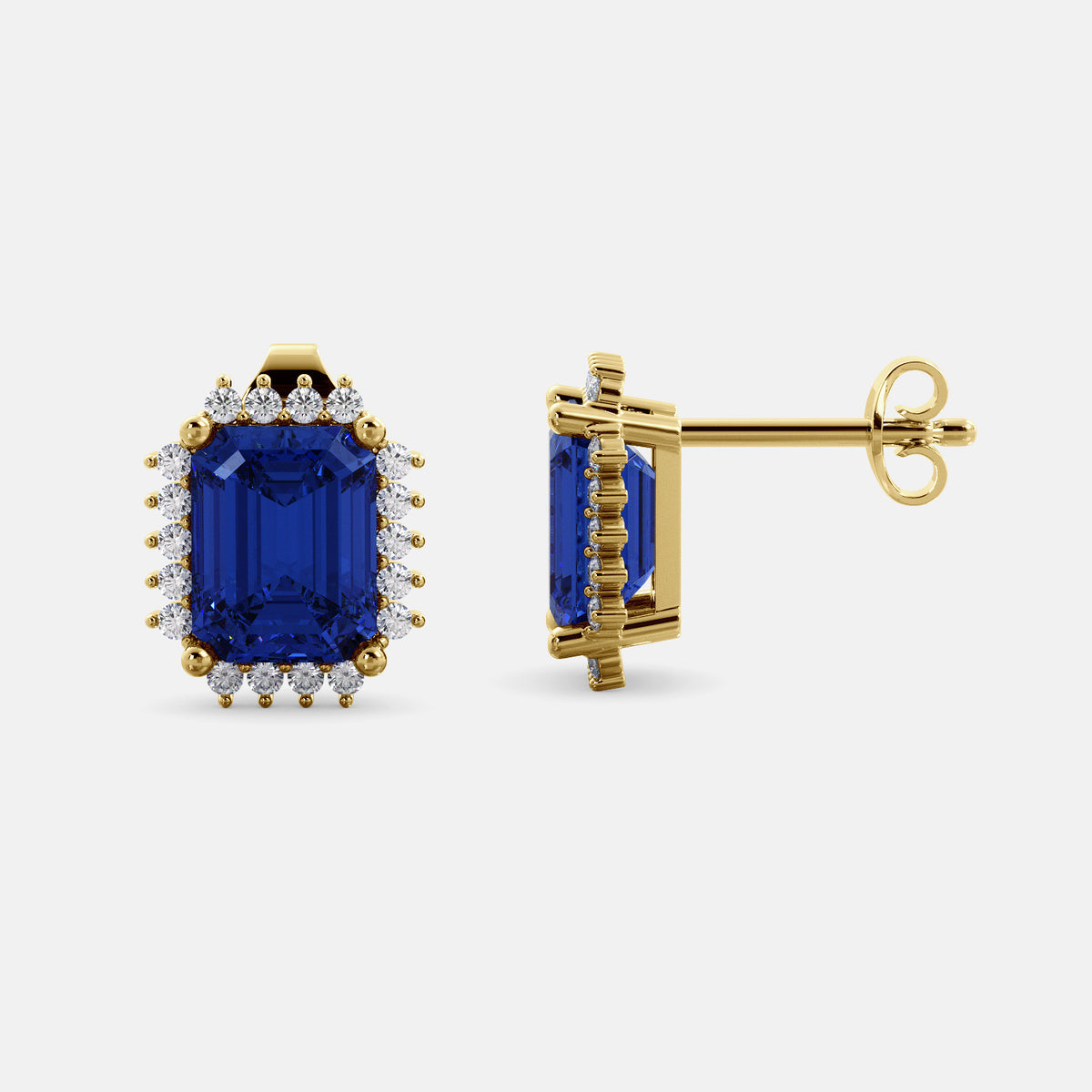 Aquamarine Emerald-Cut Halo Earrings
