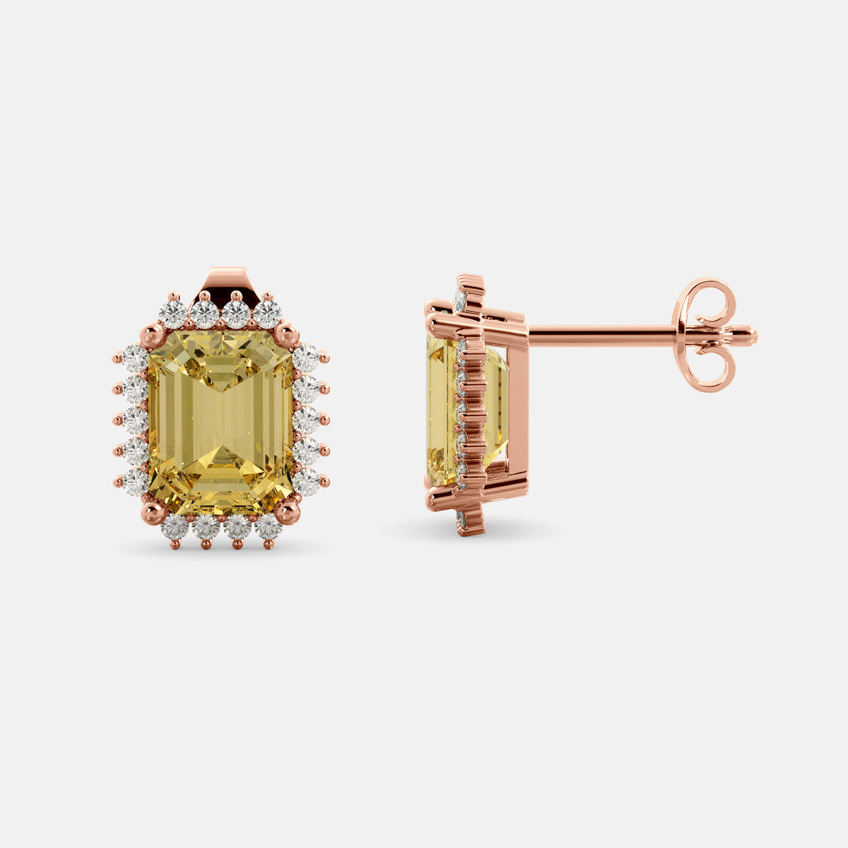 Aquamarine Emerald-Cut Halo Earrings