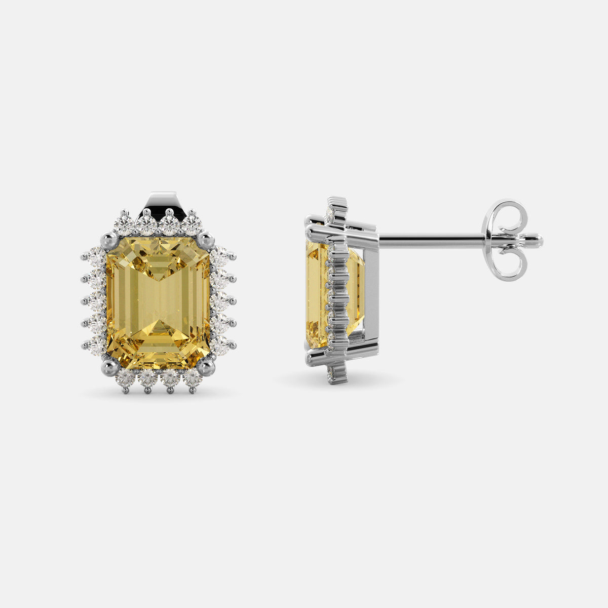 Aquamarine Emerald-Cut Halo Earrings