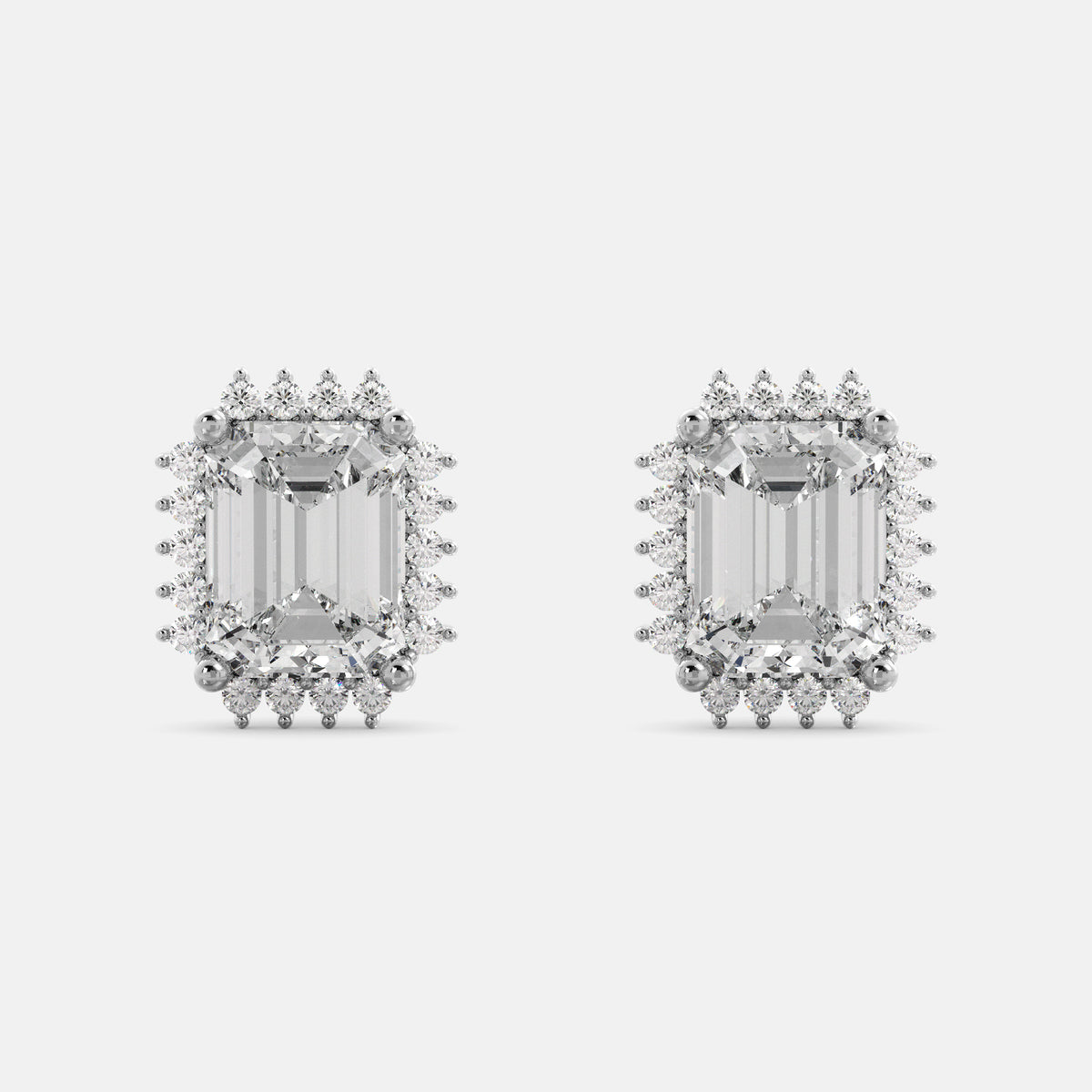 Aquamarine Emerald-Cut Halo Earrings