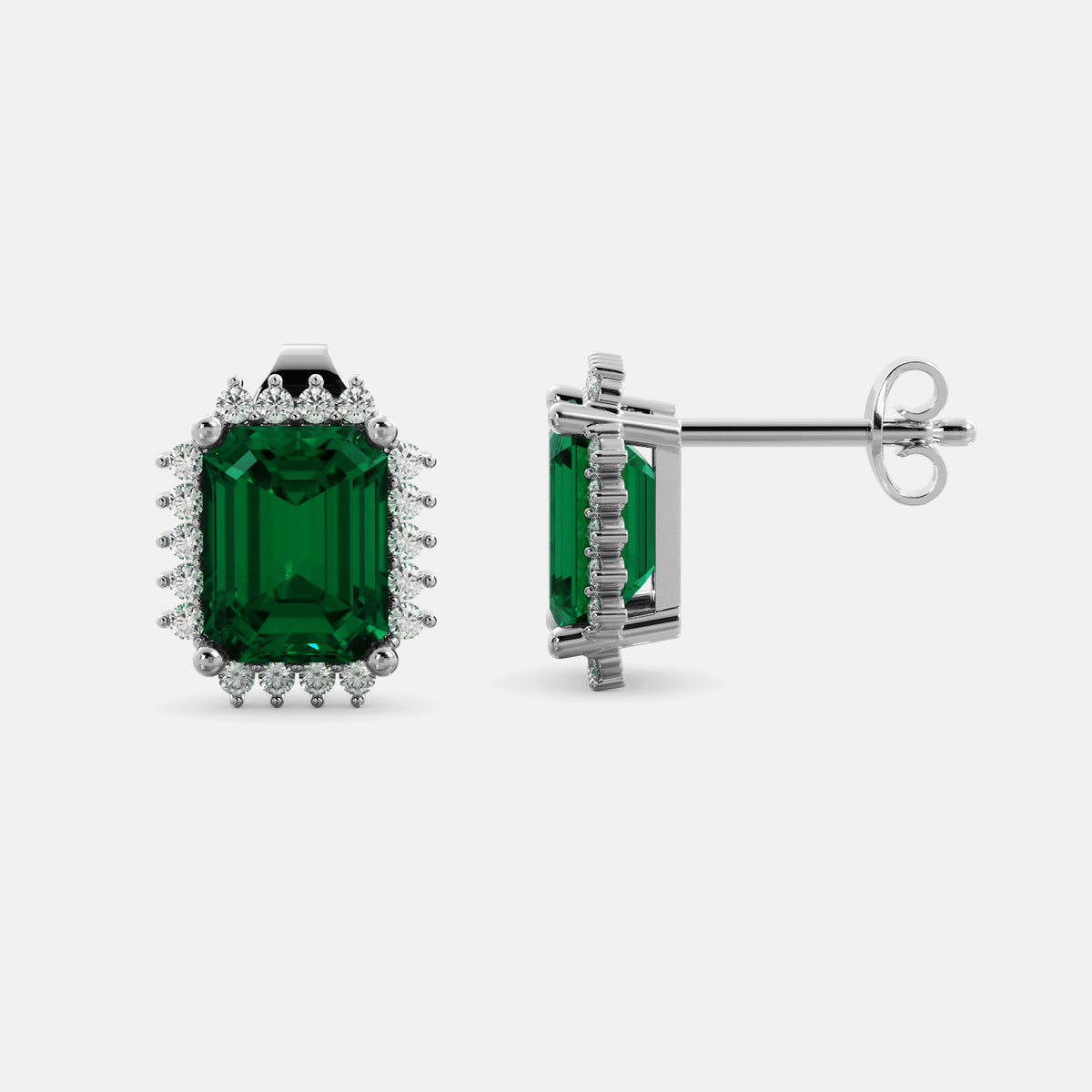 Aquamarine Emerald-Cut Halo Earrings