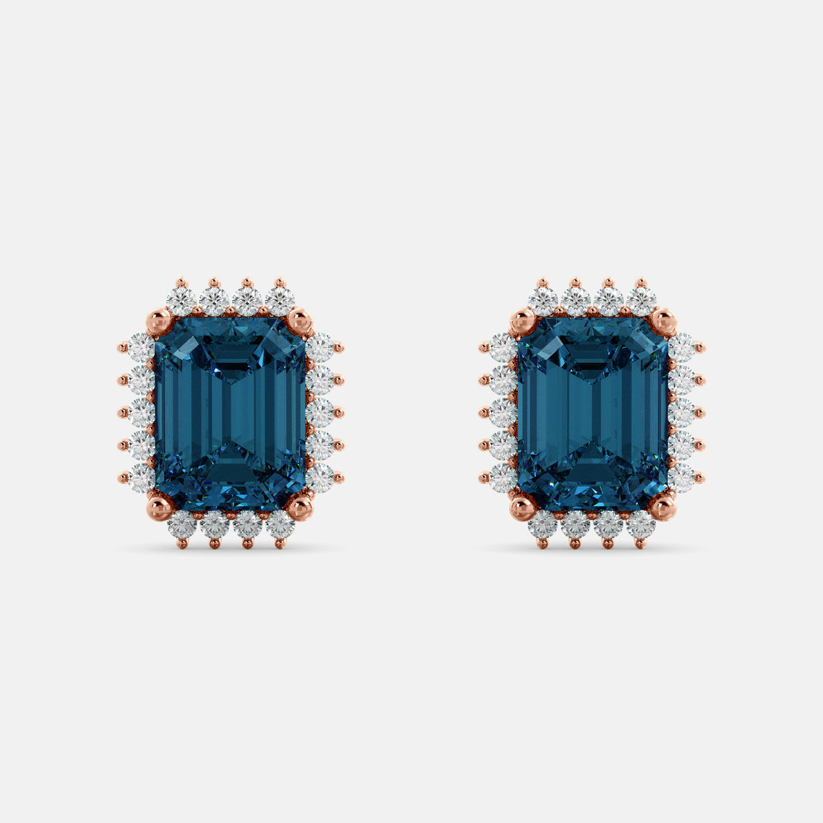 Aquamarine Emerald-Cut Halo Earrings