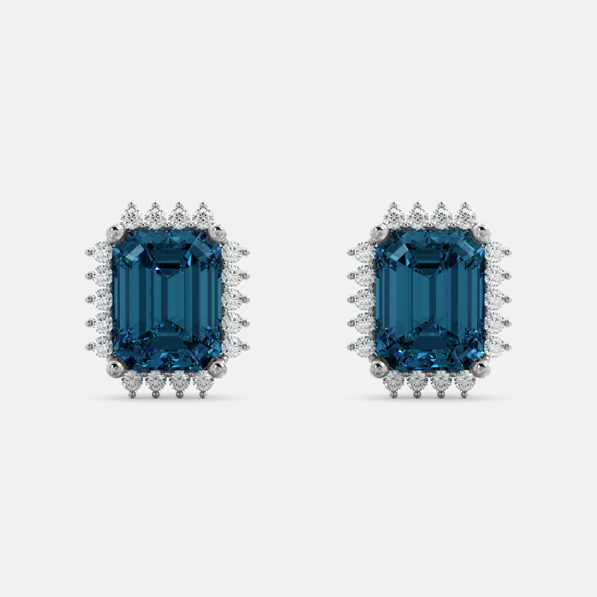 Aquamarine Emerald-Cut Halo Earrings