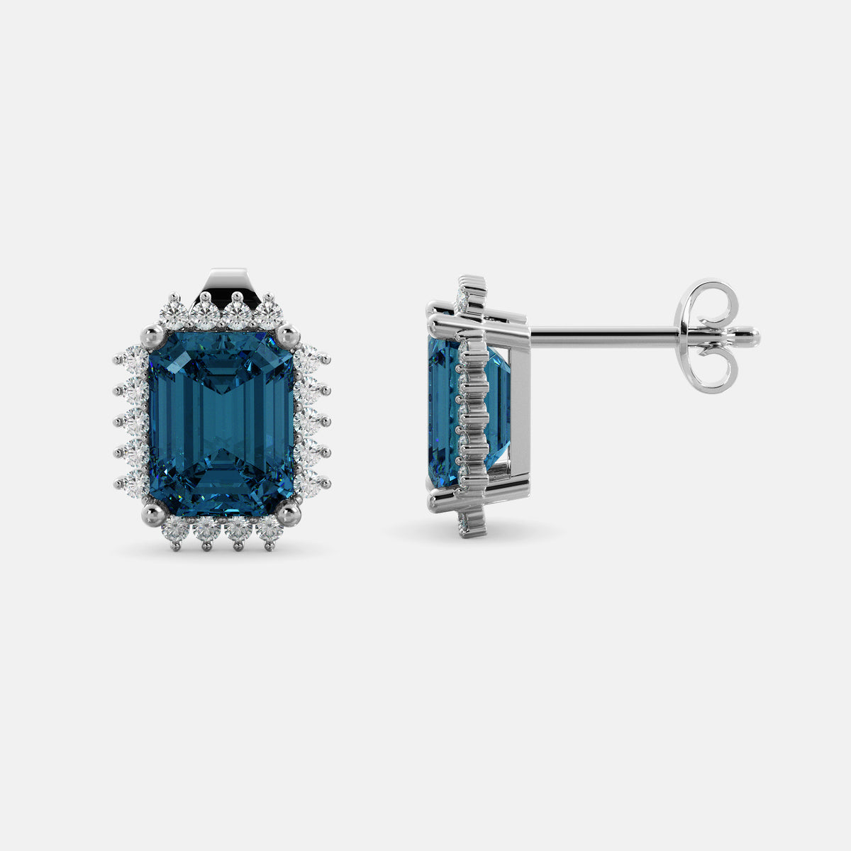 Aquamarine Emerald-Cut Halo Earrings