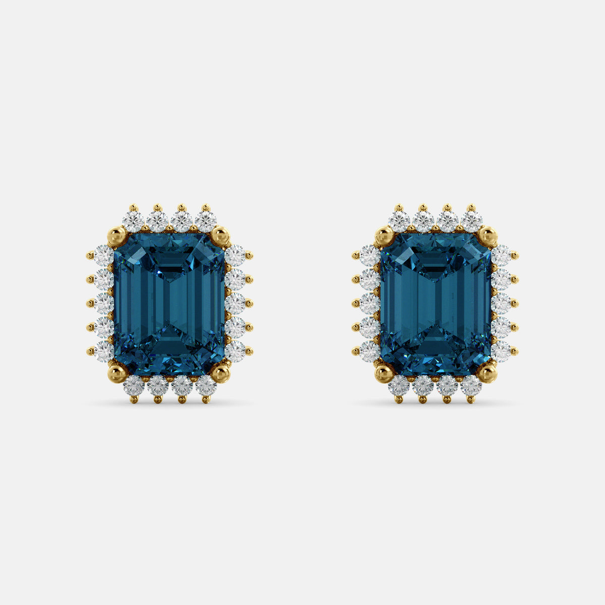 Aquamarine Emerald-Cut Halo Earrings