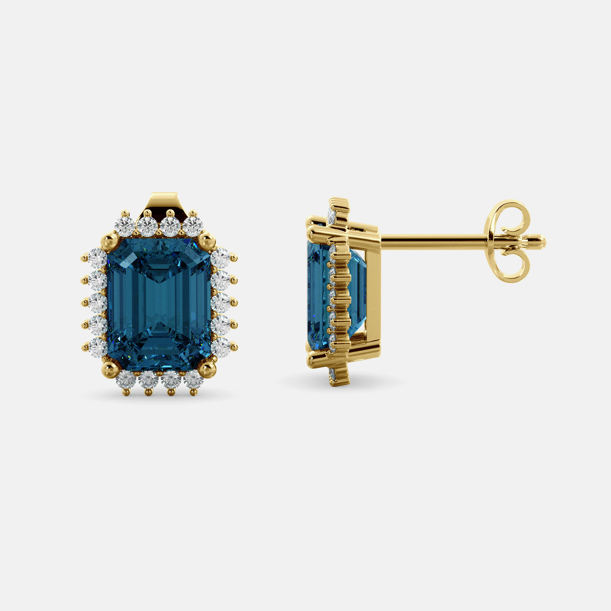 Aquamarine Emerald-Cut Halo Earrings