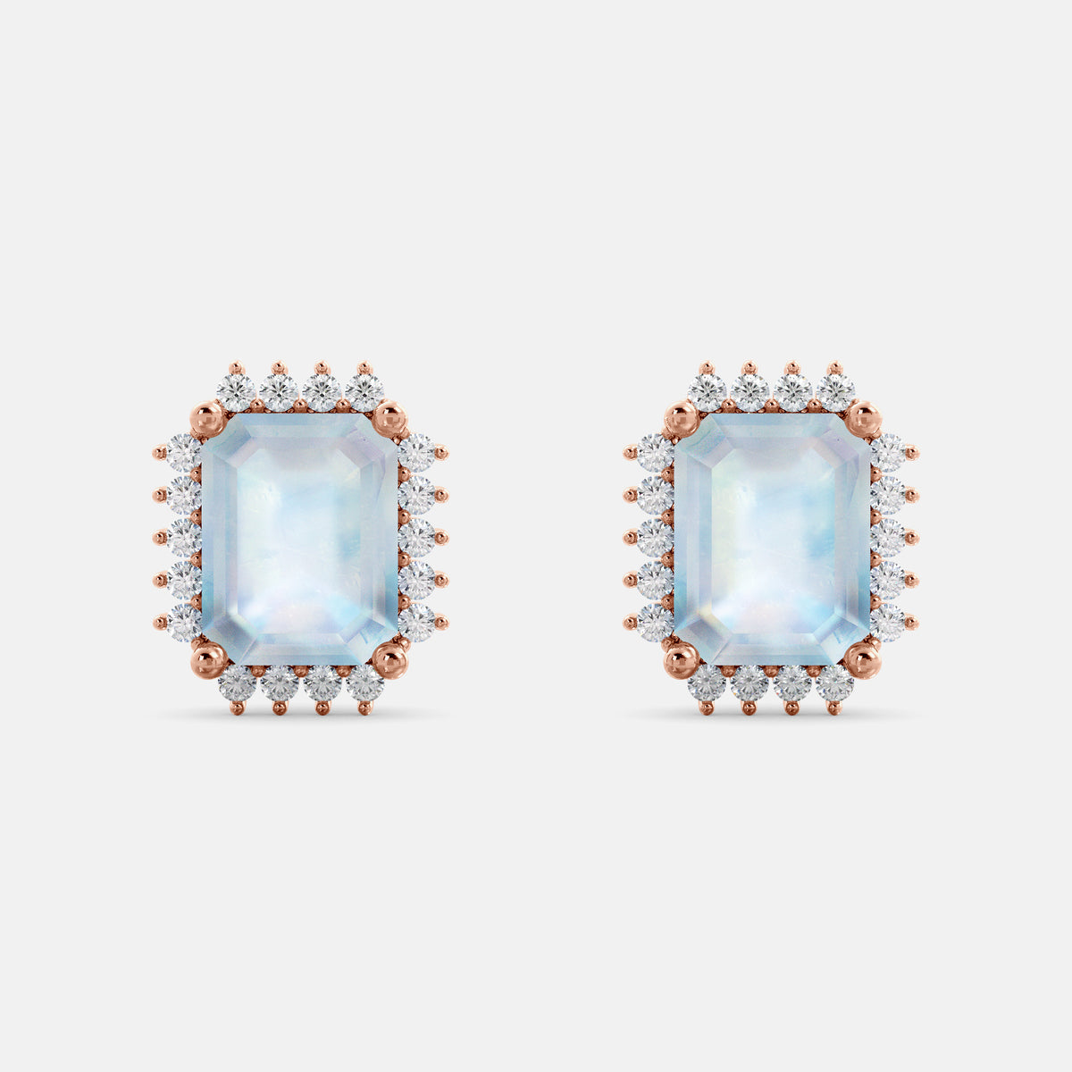 Aquamarine Emerald-Cut Halo Earrings