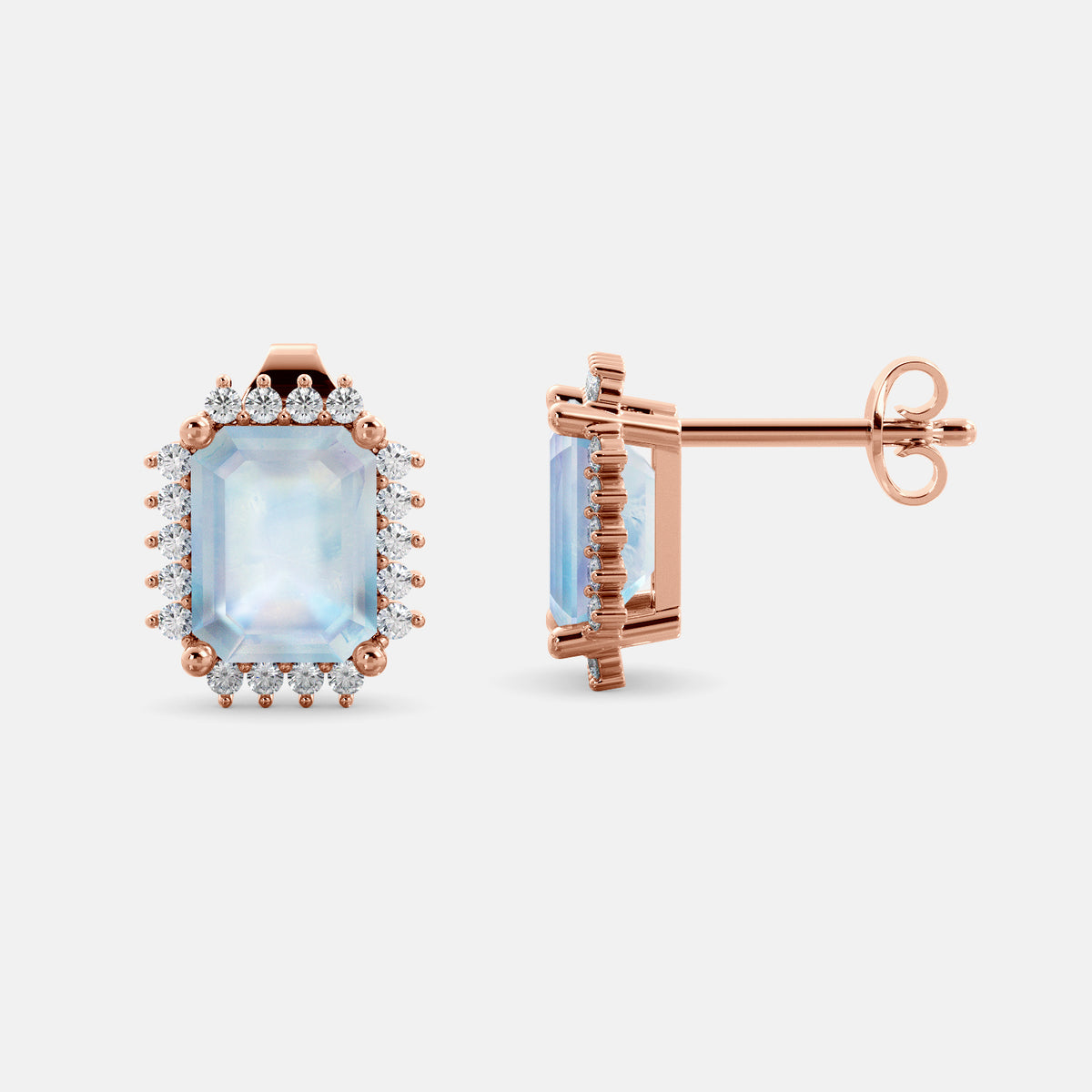 Aquamarine Emerald-Cut Halo Earrings