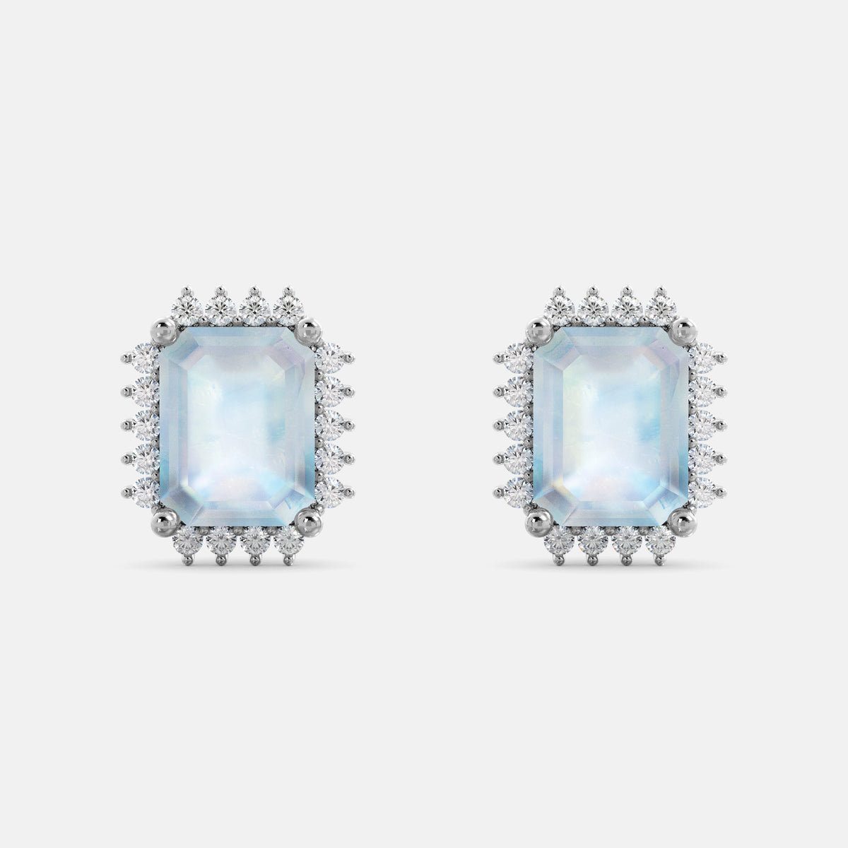 Aquamarine Emerald-Cut Halo Earrings