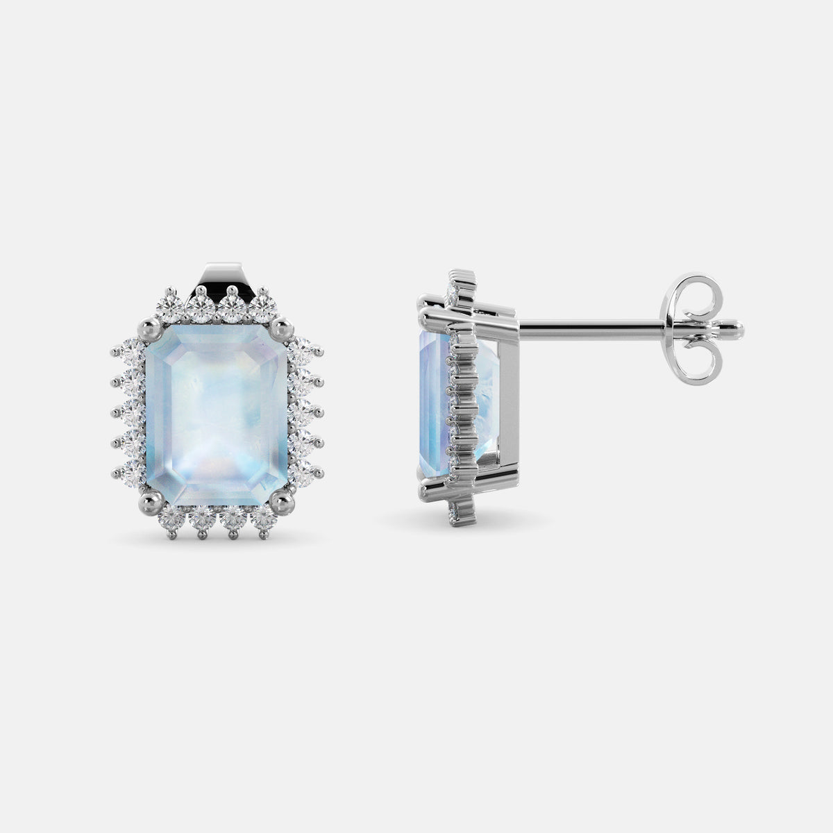 Aquamarine Emerald-Cut Halo Earrings