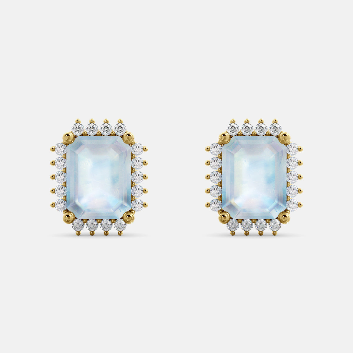 Aquamarine Emerald-Cut Halo Earrings