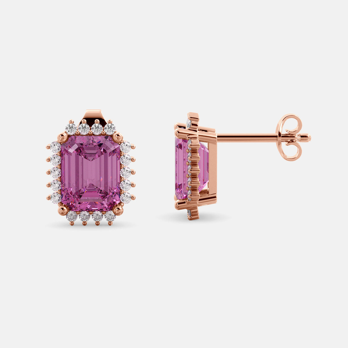 Aquamarine Emerald-Cut Halo Earrings