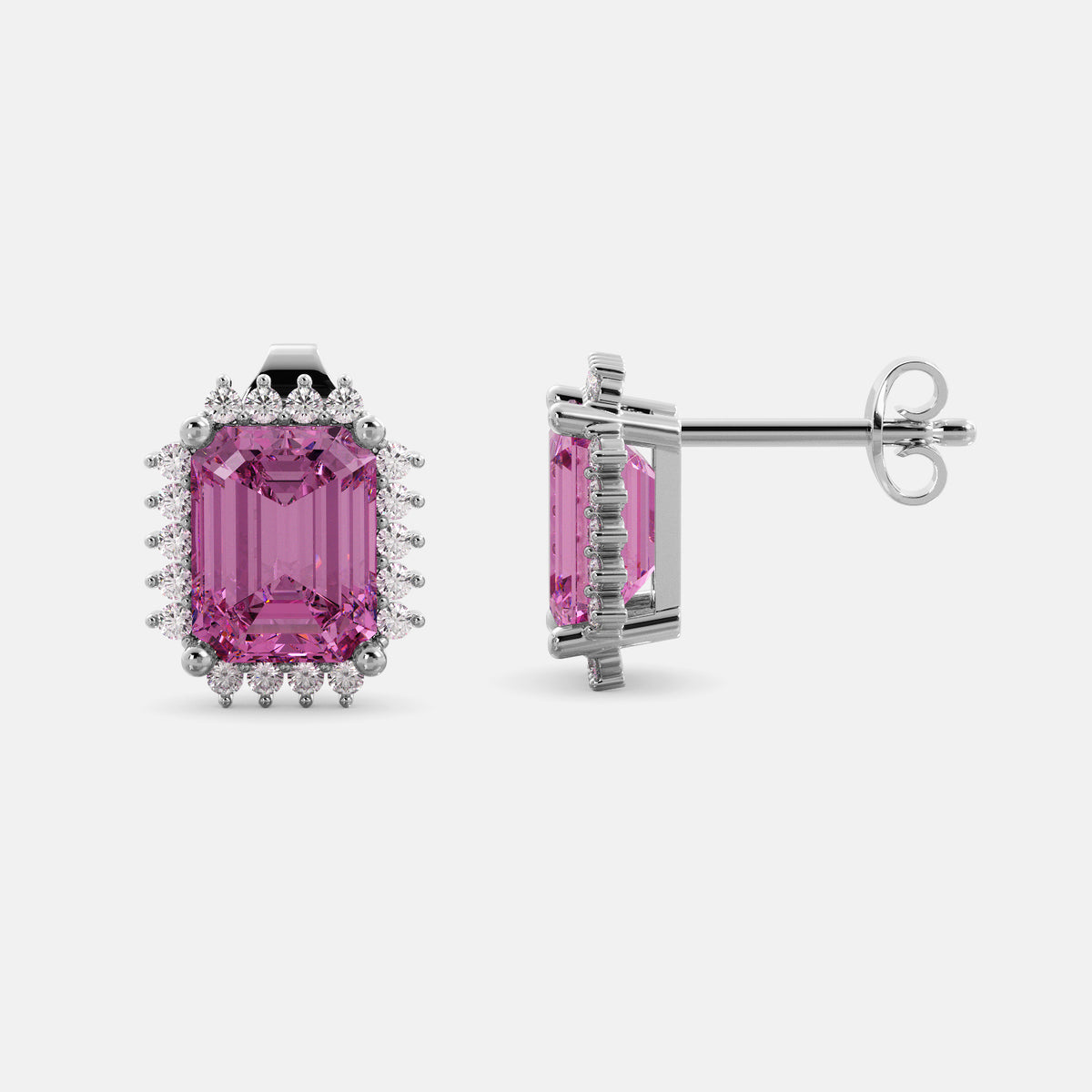 Aquamarine Emerald-Cut Halo Earrings