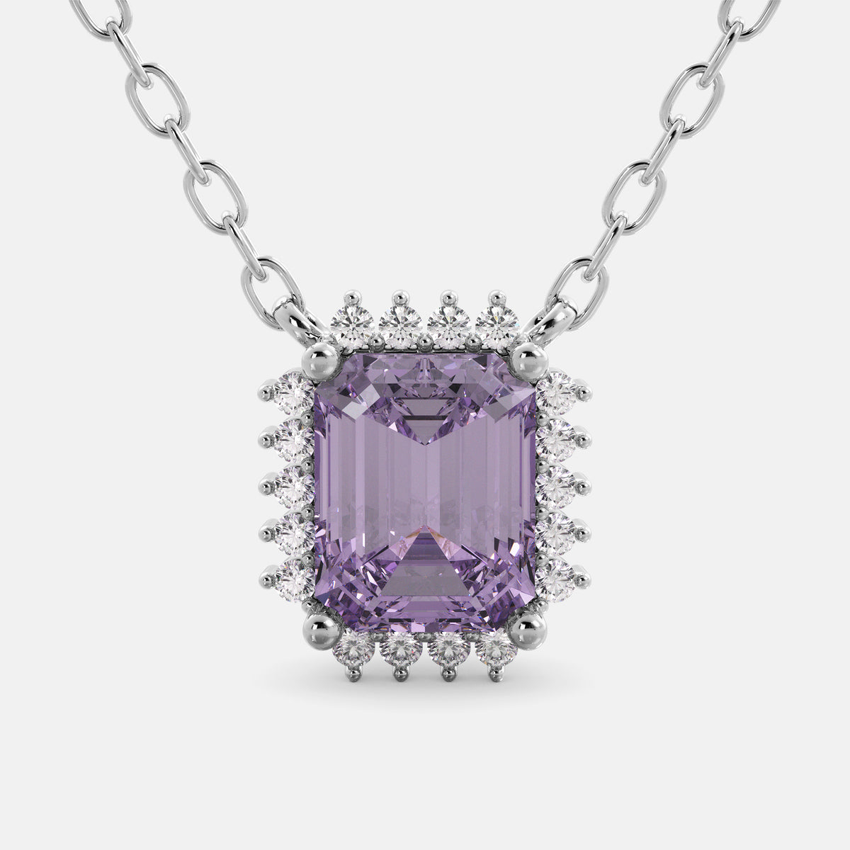Emerald- Cut Halo Necklace