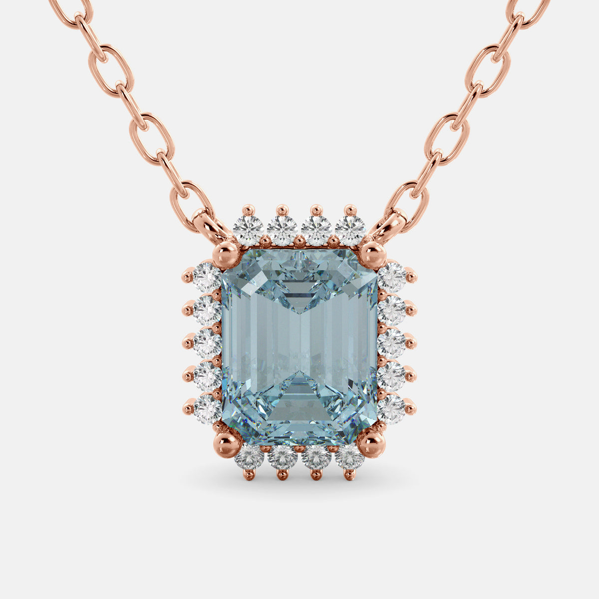 Emerald- Cut Halo Necklace
