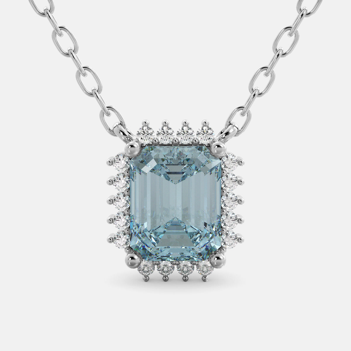 Emerald- Cut Halo Necklace