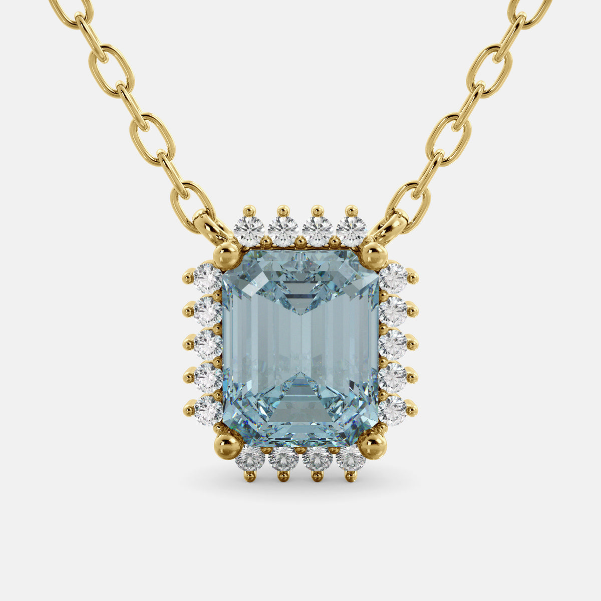 Emerald- Cut Halo Necklace