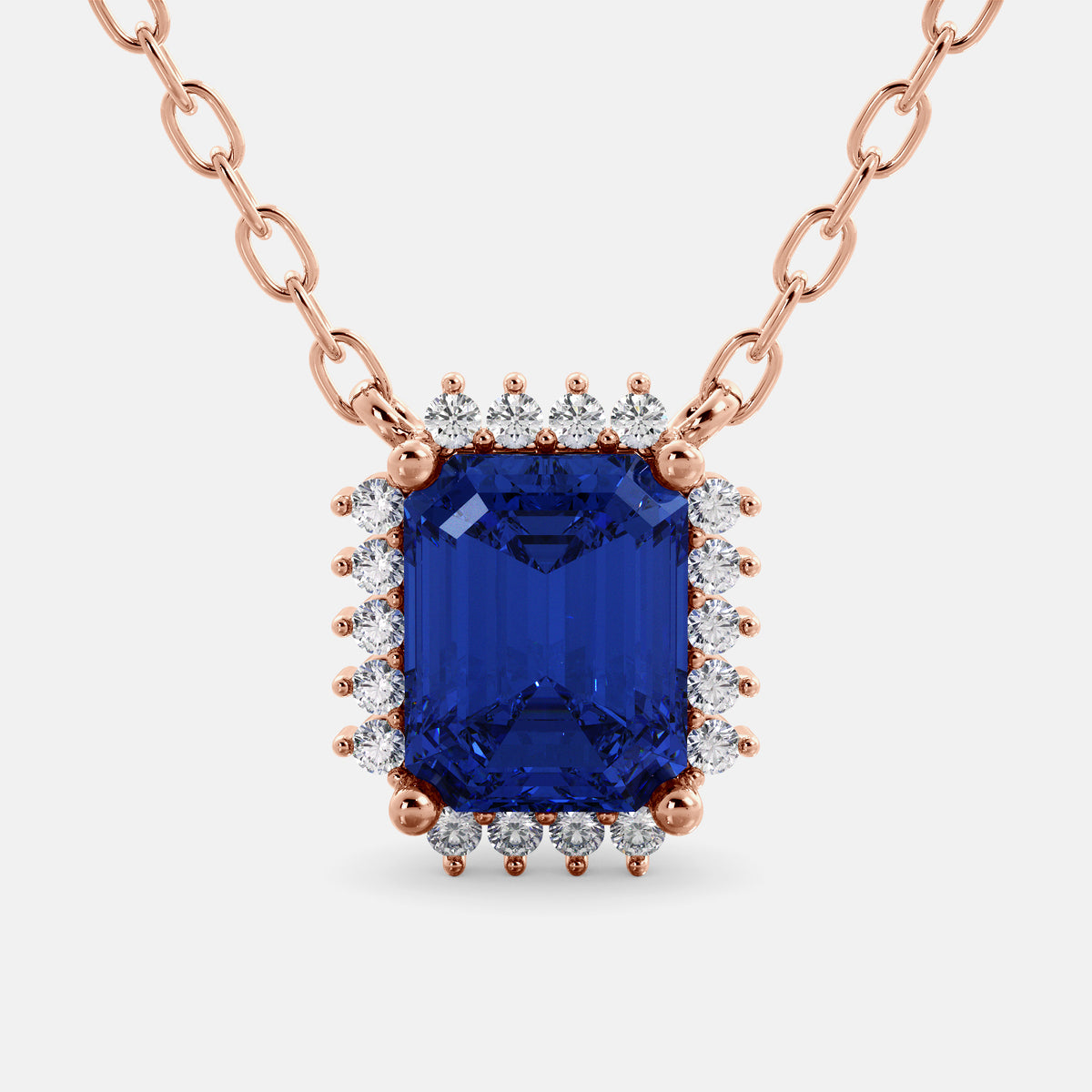 Emerald- Cut Halo Necklace