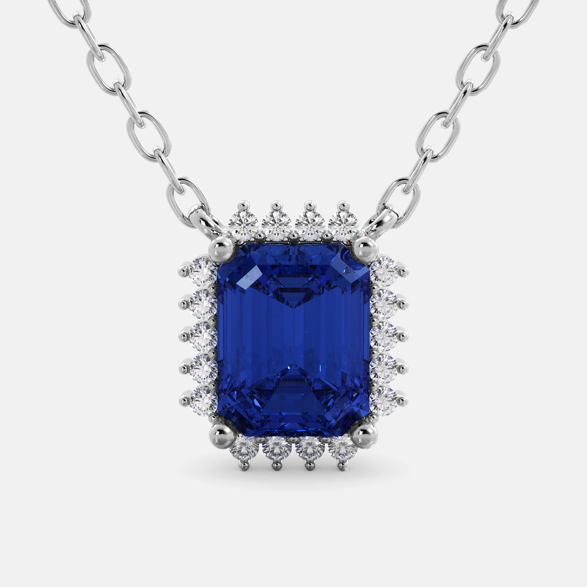 Emerald- Cut Halo Necklace