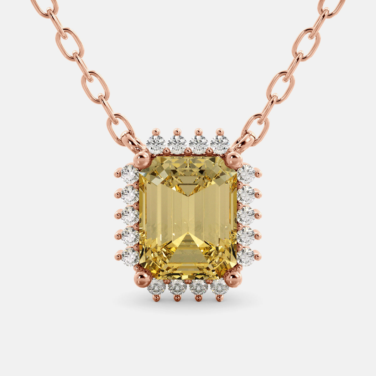 Emerald- Cut Halo Necklace