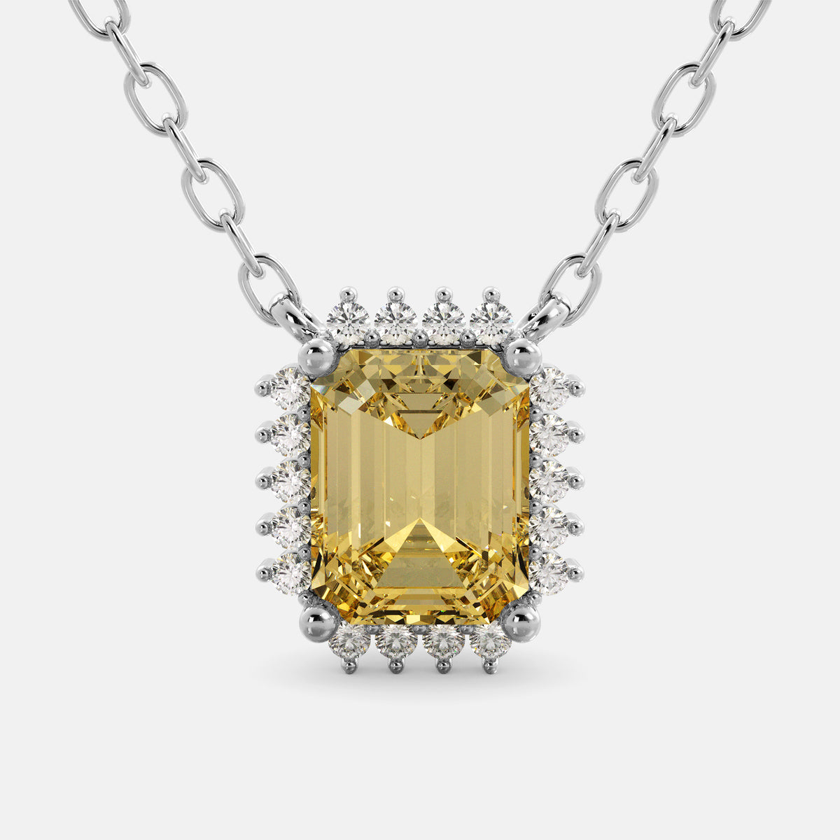 Emerald- Cut Halo Necklace