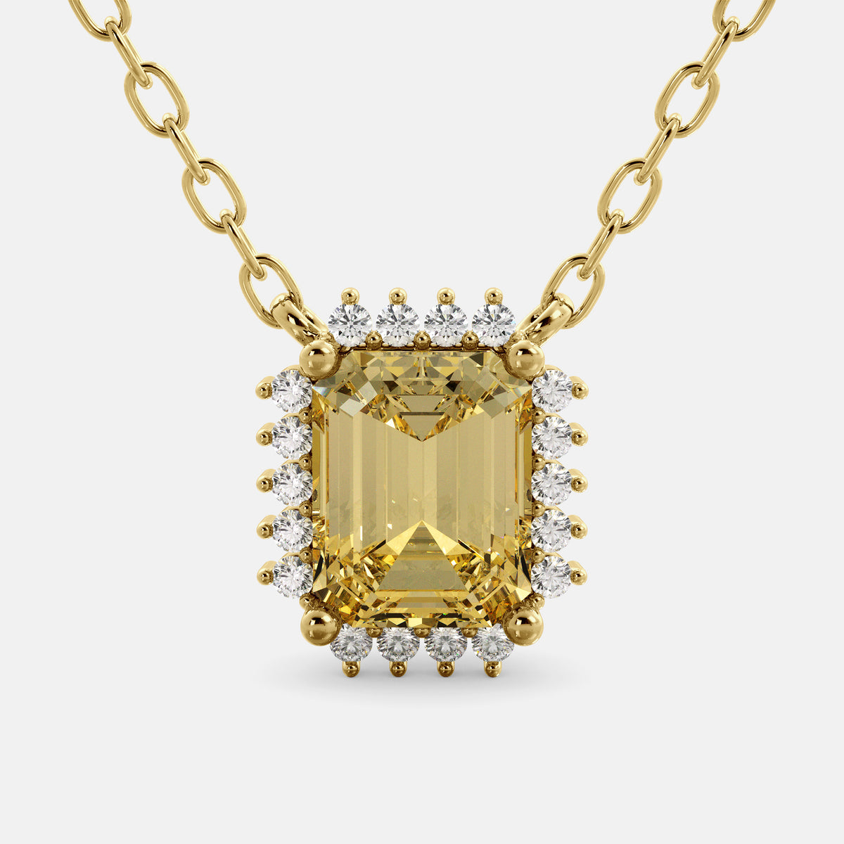 Emerald- Cut Halo Necklace
