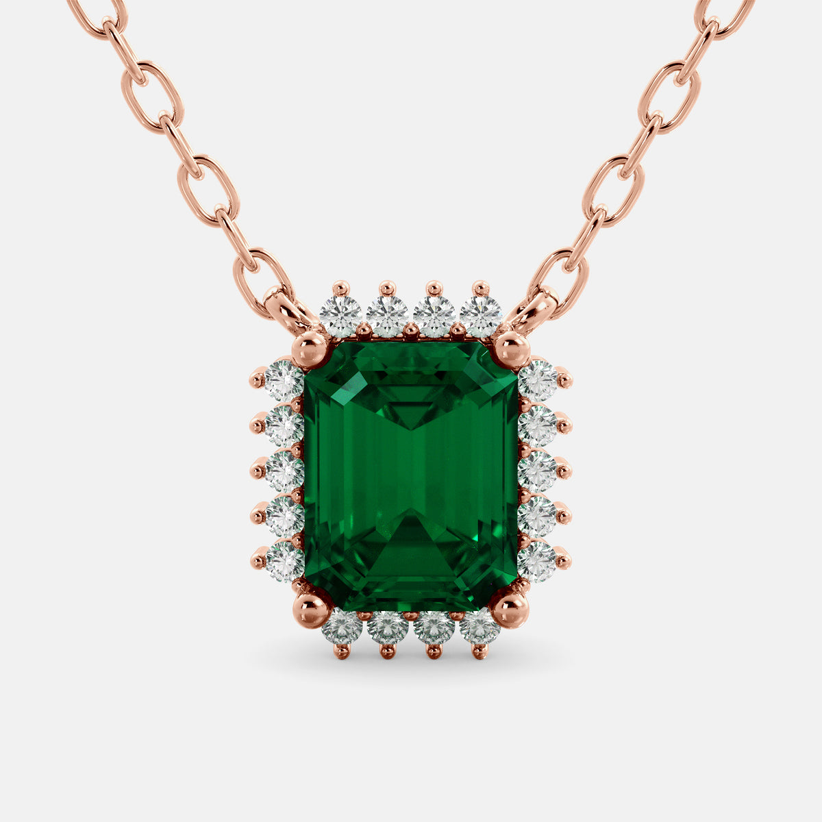 Emerald- Cut Halo Necklace