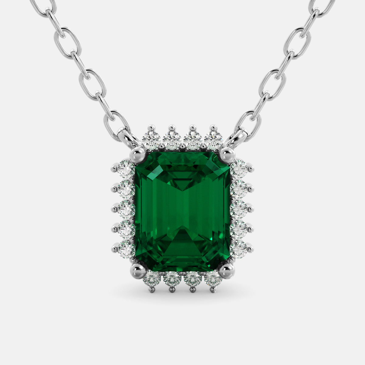 Emerald- Cut Halo Necklace
