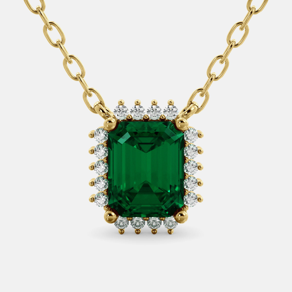 Emerald- Cut Halo Necklace