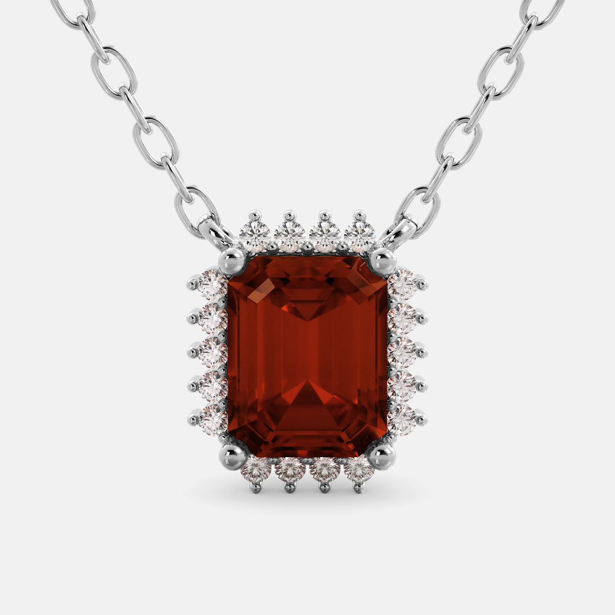 Emerald- Cut Halo Necklace