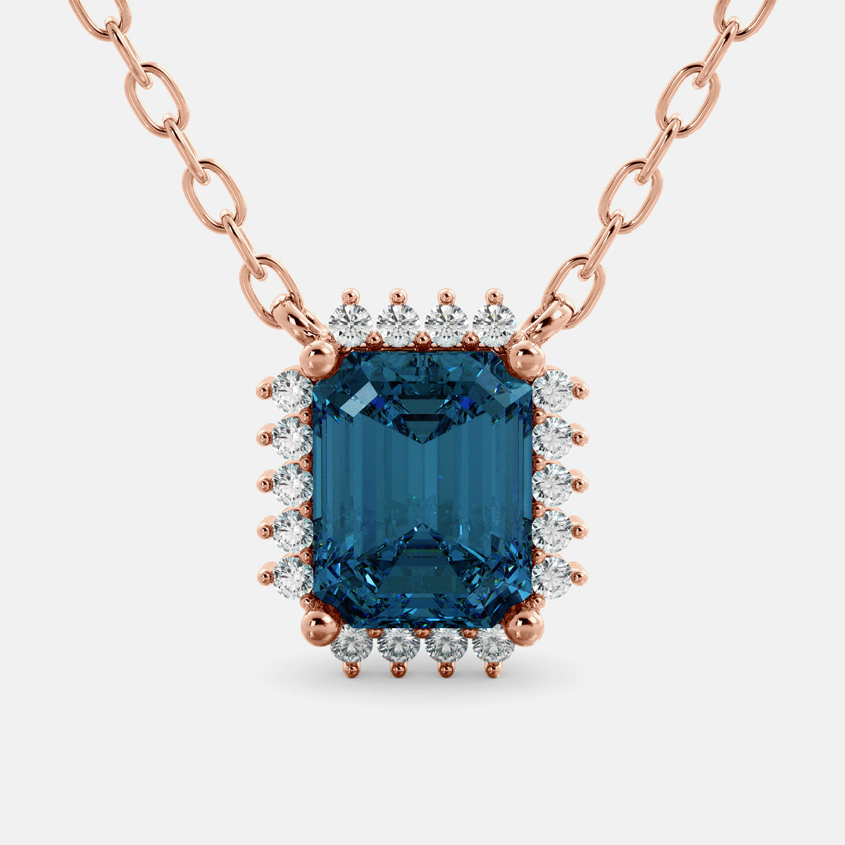 Emerald- Cut Halo Necklace