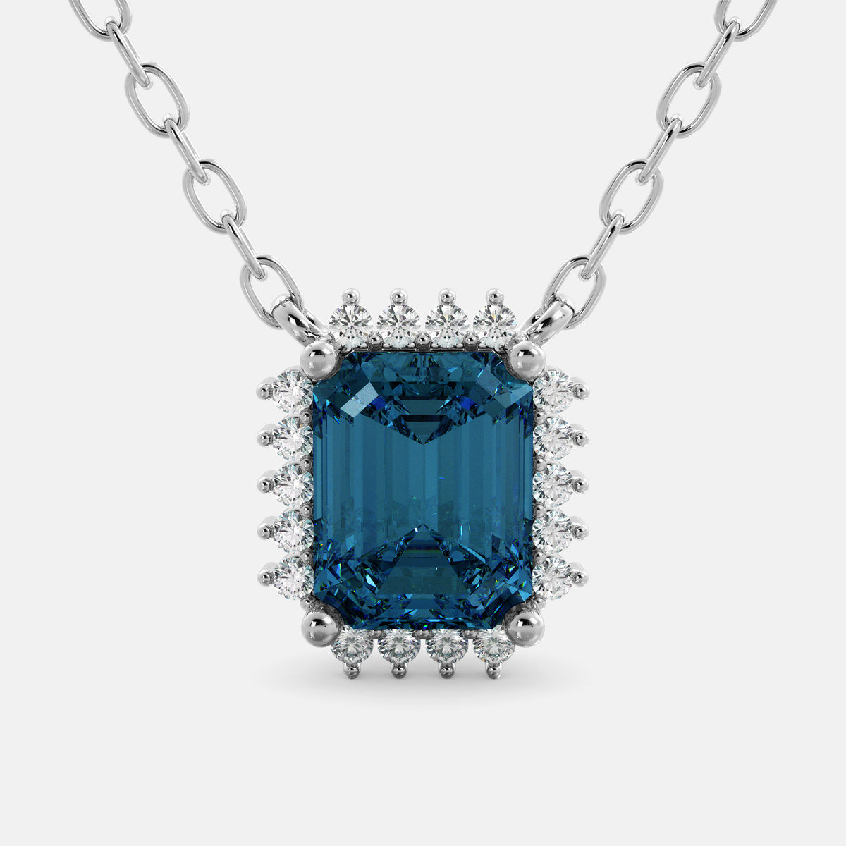 Emerald- Cut Halo Necklace
