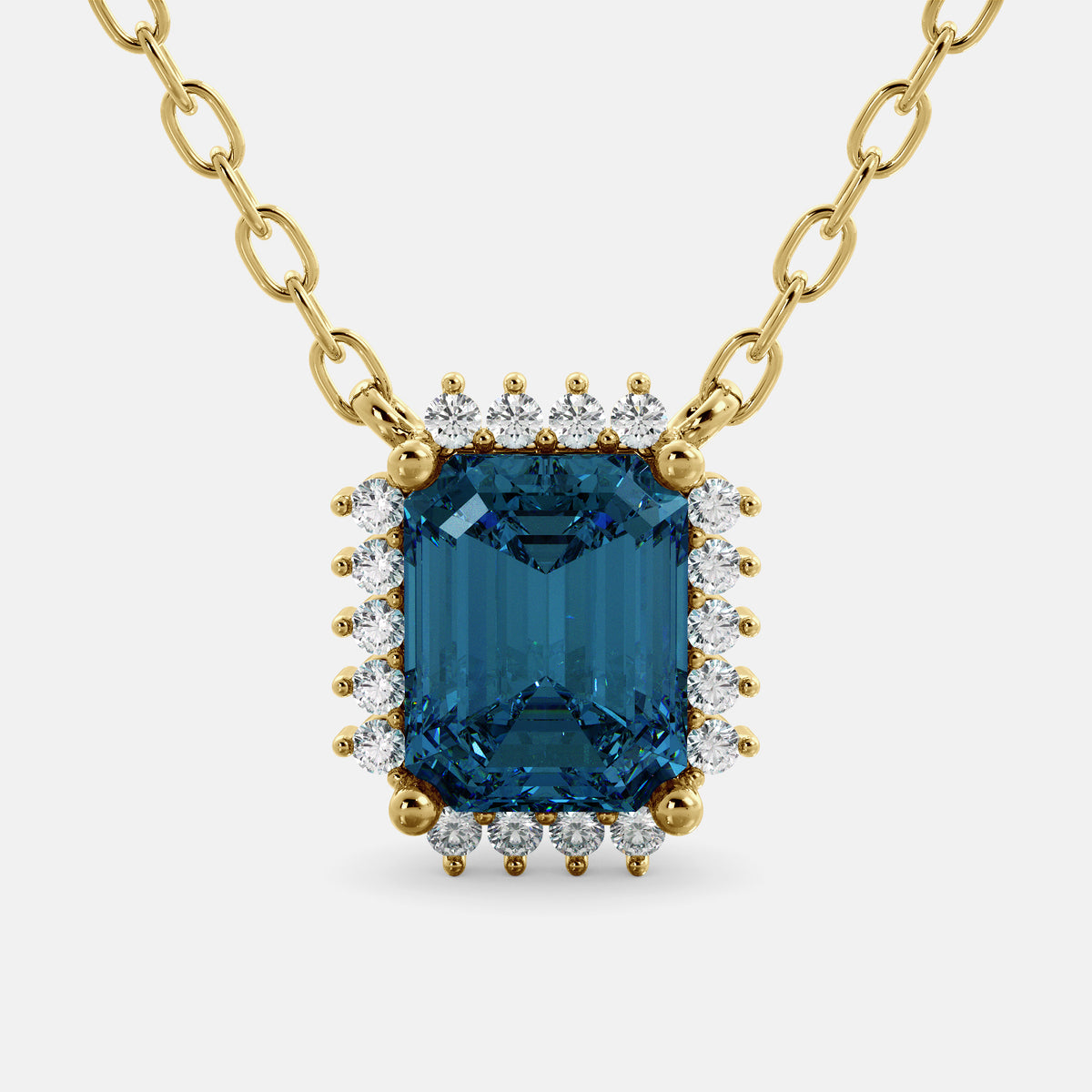 Emerald- Cut Halo Necklace
